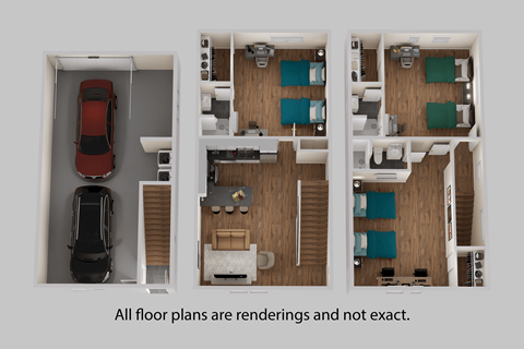 Floor plan for 3 beds, 3 baths, 2100 sqft